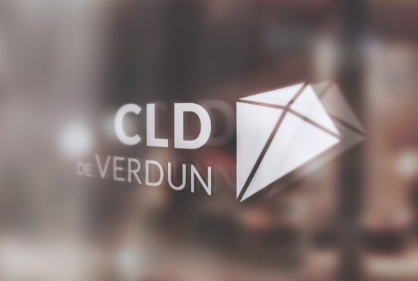 cld de verdun logo in white on glass window, signage, branding, kite, logo, centre local de developpement de verdun, french, verdun, entrepreneurs, startups, local businesses